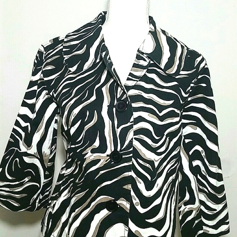 Westbound Zebra Print Blazer 3/4 Sleeve Cotton Animal Print Size LP Large Petite